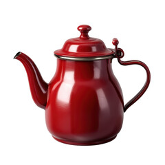 Fototapeta premium Shiny red enamel teapot with a curved handle and spout isolated on transparent background