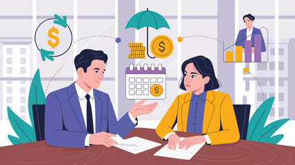 Positive Business People Featuring Financial Growth and Protection in a Meeting