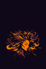Girl, Freedom, hair, Face, Consciousness, Mind, Thoughts, Awareness, Knowledge, Head, Chaos, Vector, Artwork