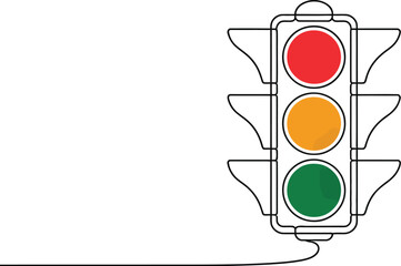 Minimalist Line Drawing of a Colorful Traffic Light, Isolated on Transparent