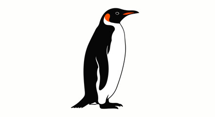 Elegant Emperor penguin vector illustration standing in profile with orange head patches.