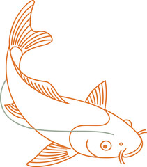 Minimalist Line Art of a Graceful Koi Fish with Bubbles, Isolated on Transparent