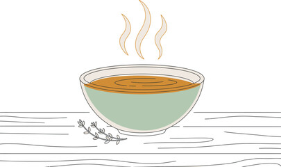 Minimalist Illustration of a Steaming Bowl of Soup, Isolated on a Transparent Layer