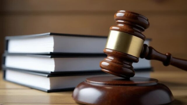 A wooden gavel resting on a stack of books, great for law or study scenes