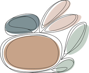 Minimalist Line Art of Abstract Organic Shapes with Pastel Colors, Isolated
