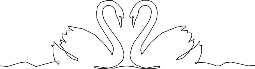 Swan decorative elements drawn with one continuous line. Vector illustration, Birds in love. Minimal black linear sketch isolated on white background illustration vector.