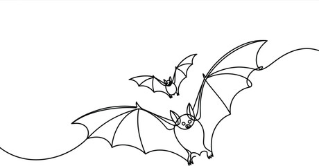 Minimalist Line Drawing of Two Flying Bats, Perfect for Halloween and Spooky Designs