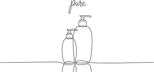 Minimalist Line Drawing of Two Elegant Soap Dispensers with the Word 'Pure' Above