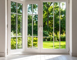 White French doors, garden view