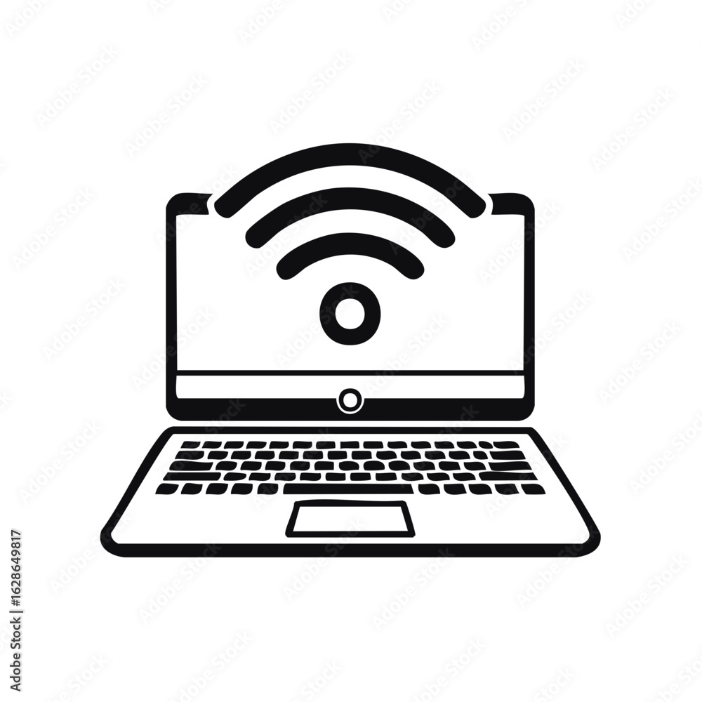 Poster laptop computer with wireless internet connection signal icon