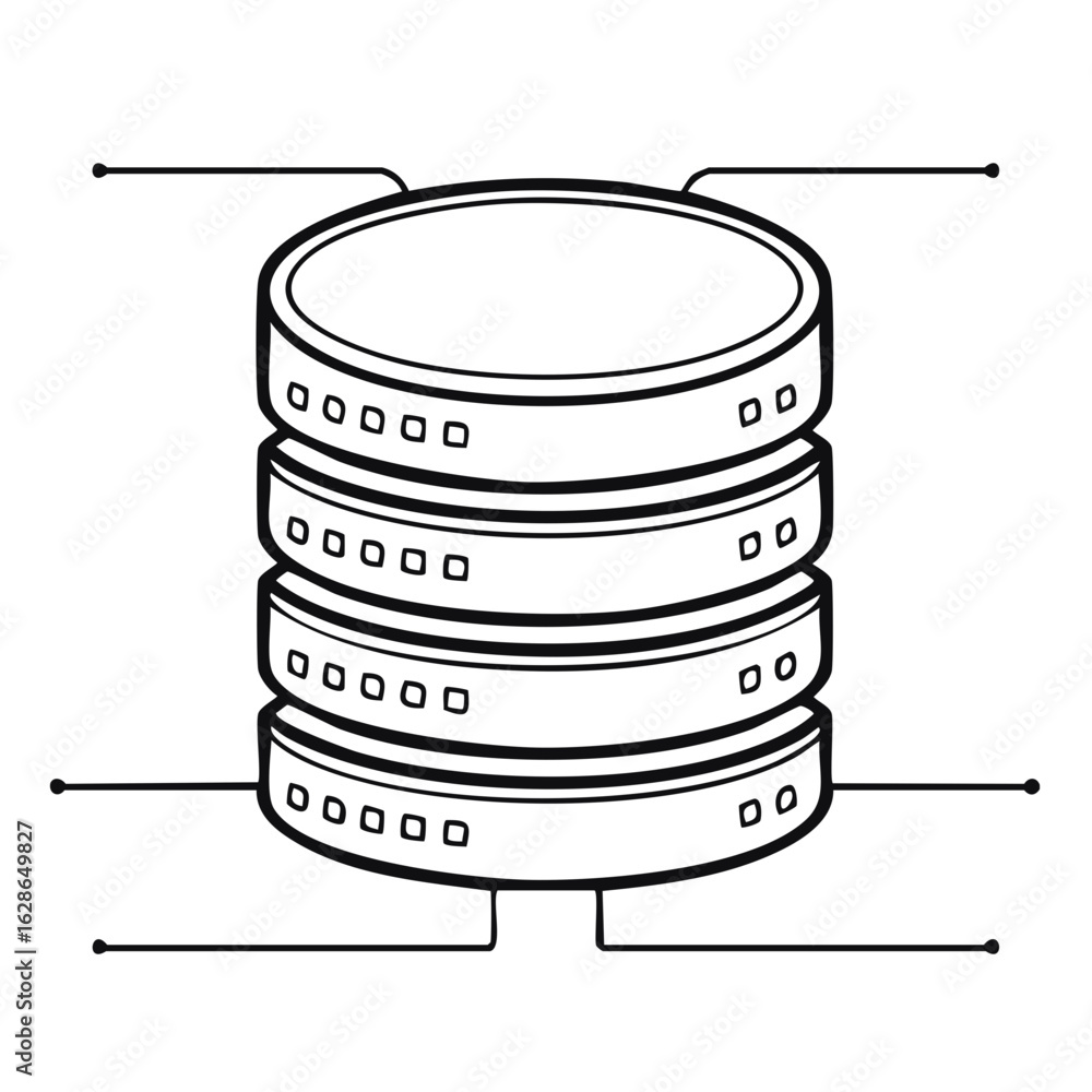 Poster data server stack icon representing information storage and digital network connections