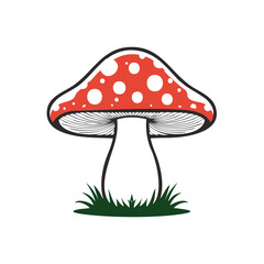 Red mushroom with white dots and green grass illustration