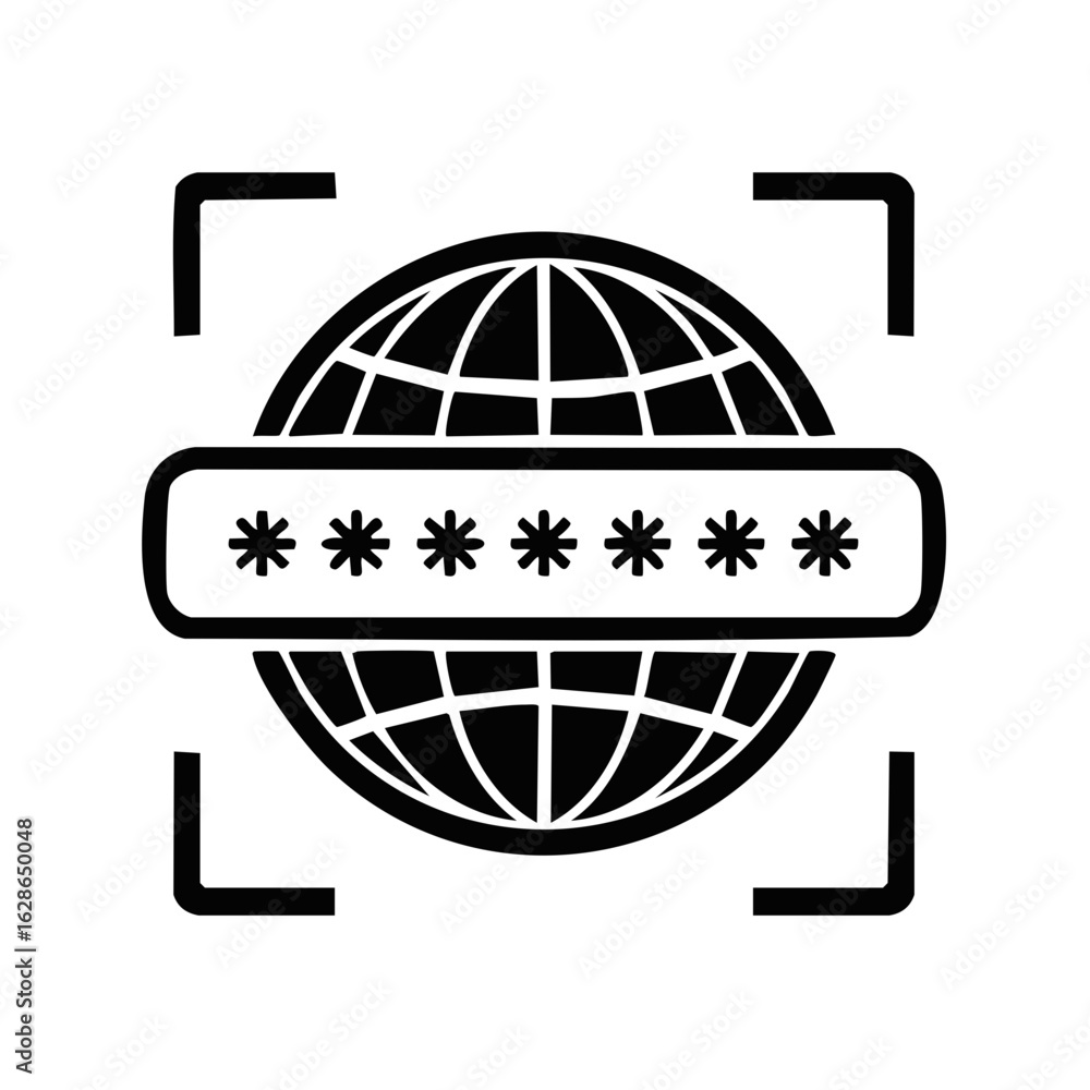 Poster password protected global access icon. secret codes displayed on the planet graphic.