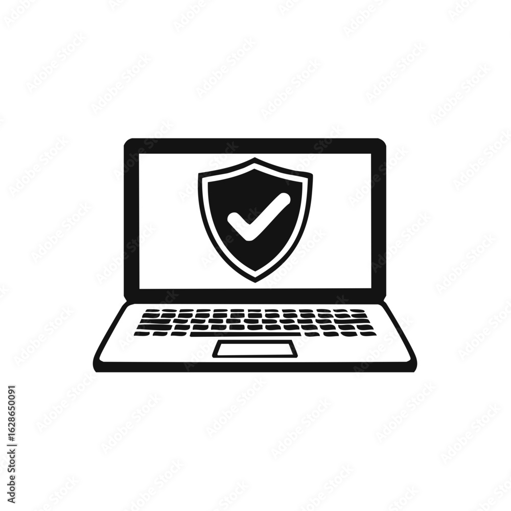 Fototapete secure laptop computer icon with a shield and checkmark for cybersecurity and data protection concep