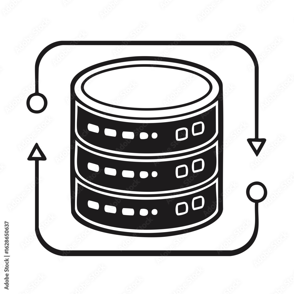 Poster data server stack with arrows indicating information flow and storage