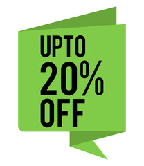 get up to 20% off now banner, shopping deal tag, promotional message vector