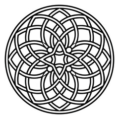 Fototapeta premium Circular Celtic Knot Mandala: Geometric Pattern in Black and White for Coloring Pages or Artistic Design Projects. 