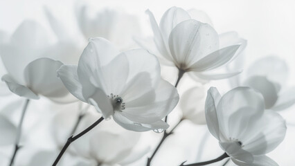 Soft Focus White Magnolia Flowers with Water Droplets delicate