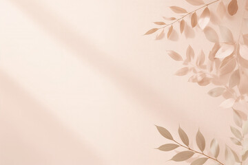 Soft peach background with delicate beige leaves and subtle light shadows foliage
