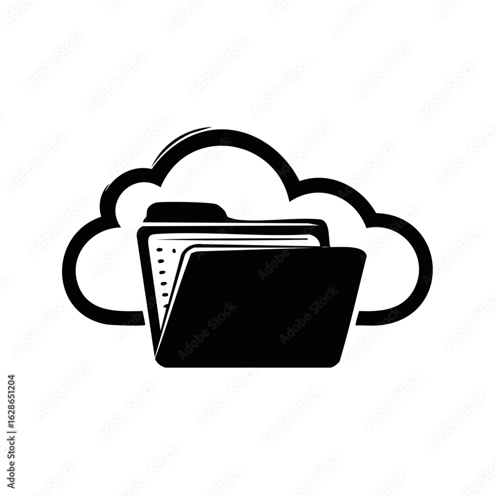 Poster digital cloud folder icon for data storage and organization