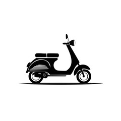 Retro motor scooter silhouette vector icon. Classic moped side view for transport or delivery logo.
