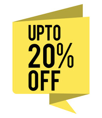 get up to 20% off now banner, shopping deal tag, promotional message vector