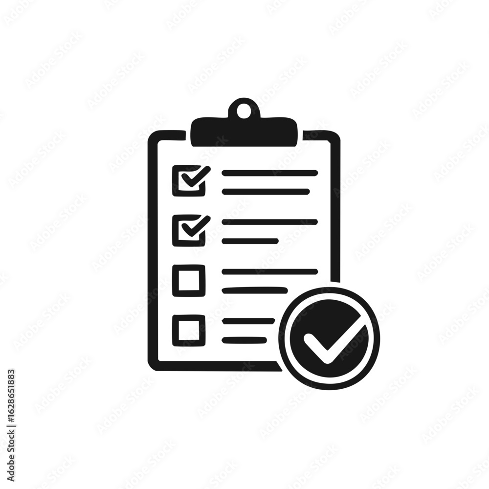 Poster clipboard with checklist and completed tasks icon graphic