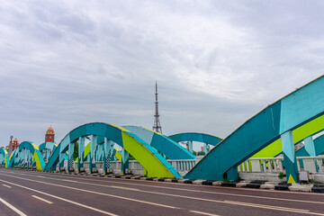 Napier Bridge is a road bridge over the Coovum River in Chennai, India. It connects Fort St. George with the Marina Beach. The first iron bridge was built in 1869, which was rebuilt in 1909 and 1944.