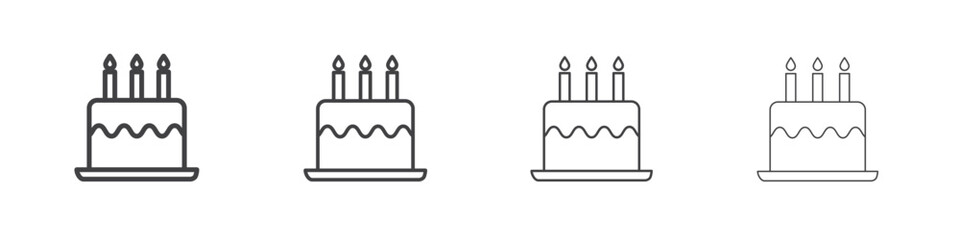 Birthday cake icon outlines - vector simple illustration