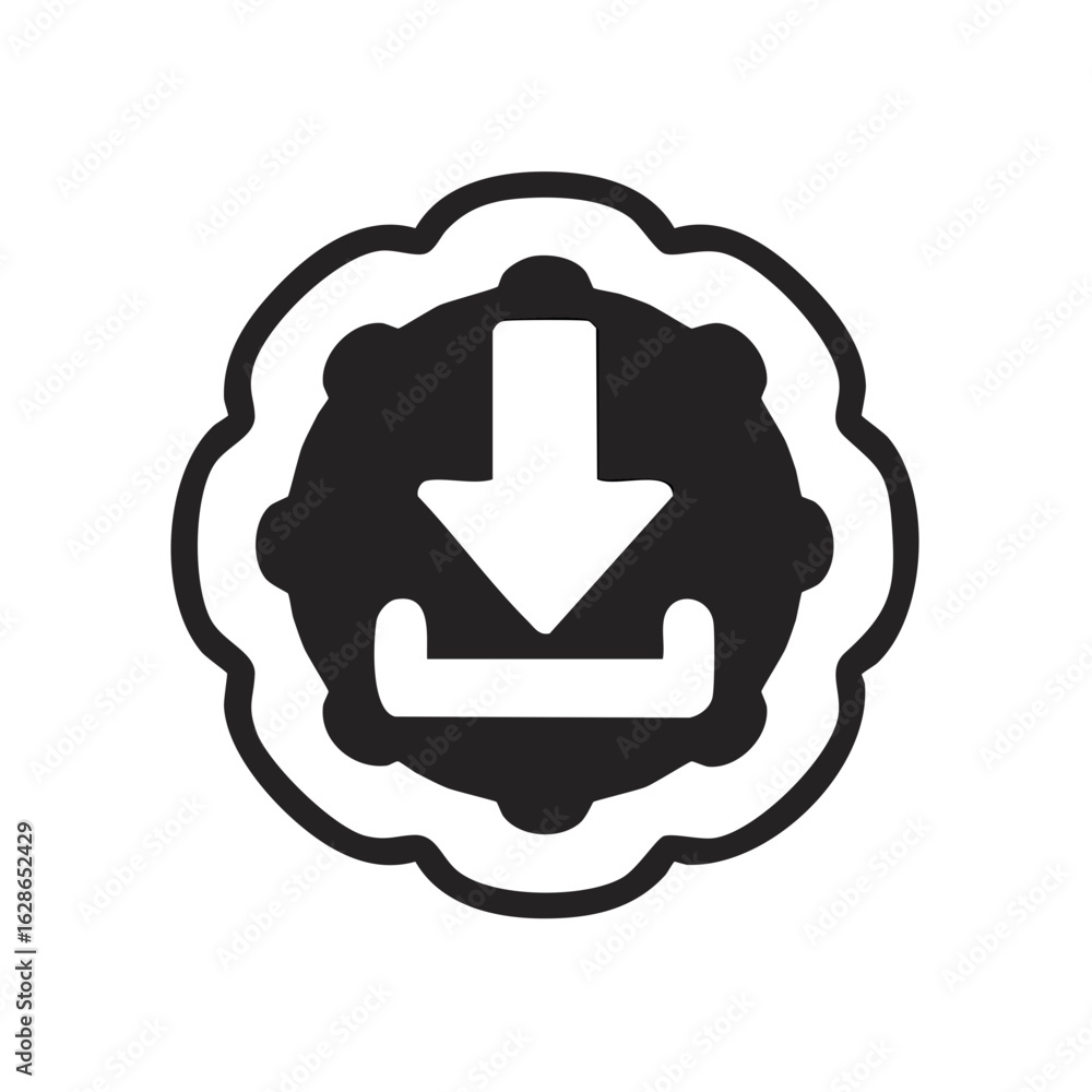 Poster download icon in abstract circle border- symbol of file sharing and loading, vector