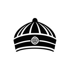 Naklejka premium Traditional Black Silk Cap With Decorative Emblem Isolated Icon