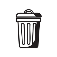 Black and white minimalist trash can icon representing delete waste disposal and recycling concepts