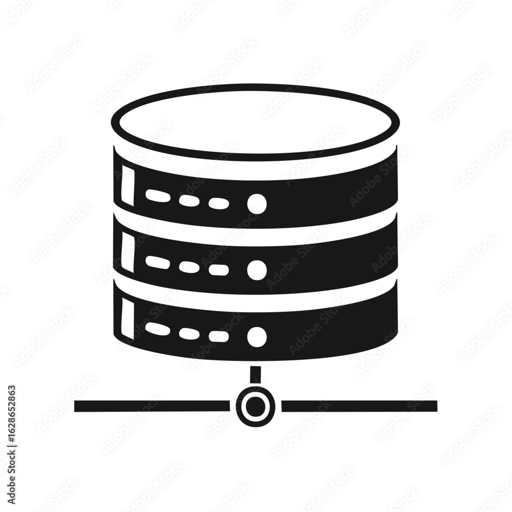 Poster modern database icon with stacked servers and network connection