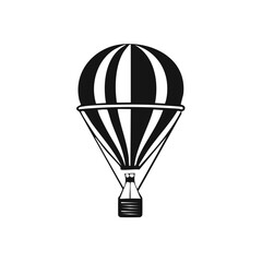 Obraz premium Stylized Hot Air Balloon Floating with Striped Canopy and Attached Basket in Monochrome
