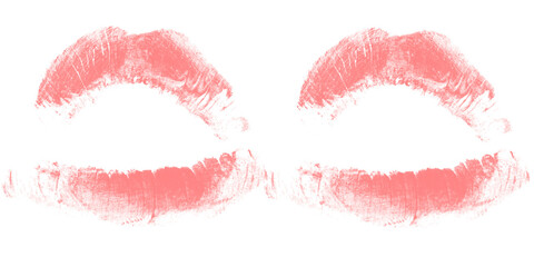 lipstick kiss impression, coral red lip mark with realistic texture isolated for beauty visuals romantic artworks and cosmetic print overlays
