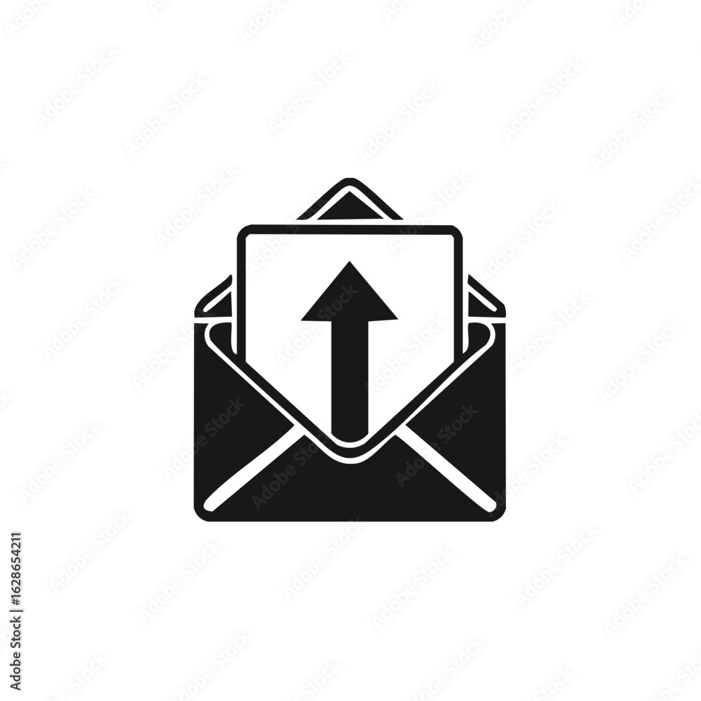 Aufkleber open envelope icon with an upward arrow indicating sending or uploading messages and data online