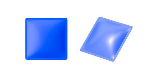 The plastic packaging is blue on a white background. Mock up. 3d rendering