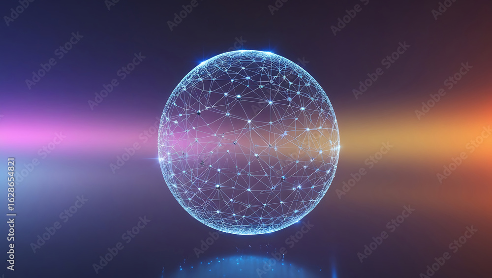 Aufkleber global network sphere with glowing nodes. futuristic technology and data concept.