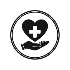 Fototapeta premium Hands holding heart with medical cross symbol icon for healthcare and kindness