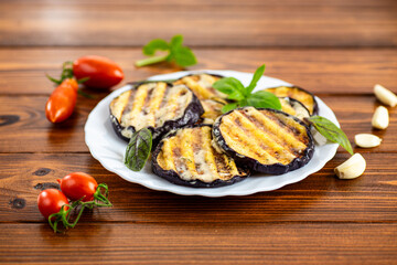 Appetizing eggplants with a golden crust and aromatic basil