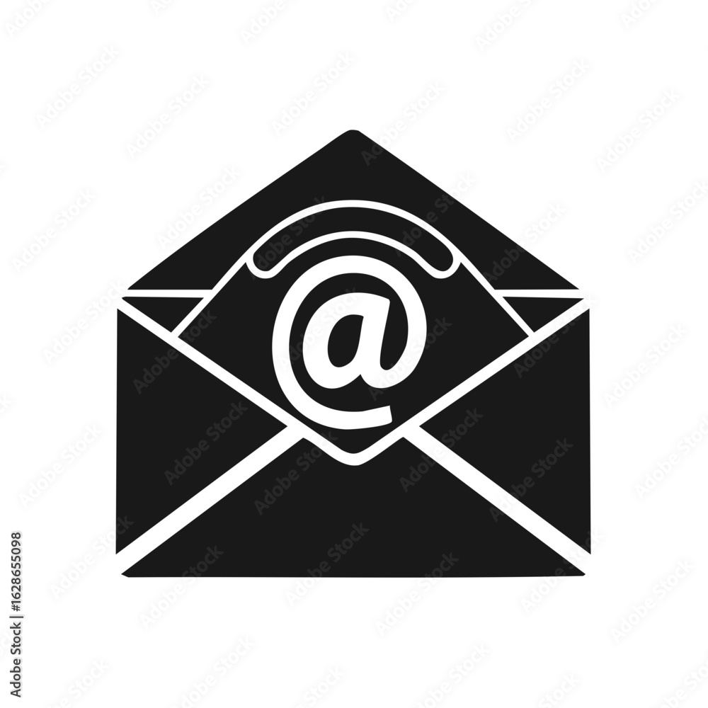 Poster email envelope with @ symbol illustrating communication and messaging concept