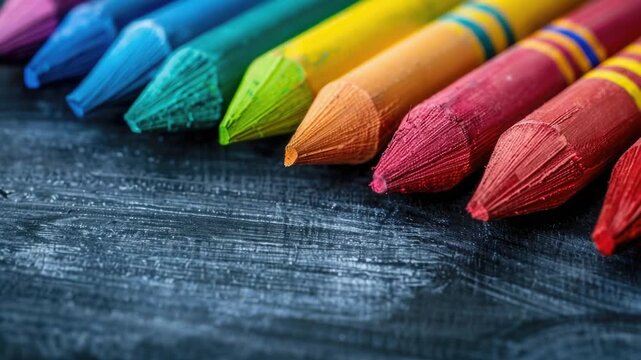 A group of colorful crayons arranged on a table, ready for creative use