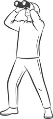 Man with Binoculars Silhouette – Observation and Exploration Vector Icon