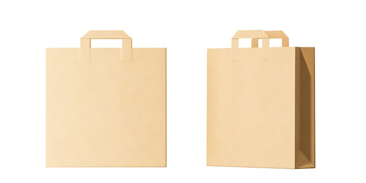 Two cardboard shopping bags on a white background. Mock up. 3d rendering