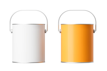 Two metal cans of paint on a white background. Mock up. 3d rendering