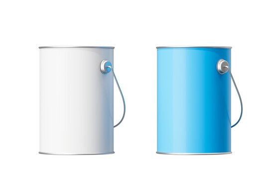 Two metal cans of paint on a white background. Mock up. 3d rendering
