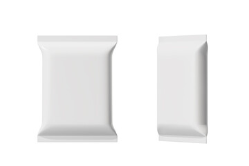 A closed soft square package is insulated on a white background. Mock up. 3d rendering.
