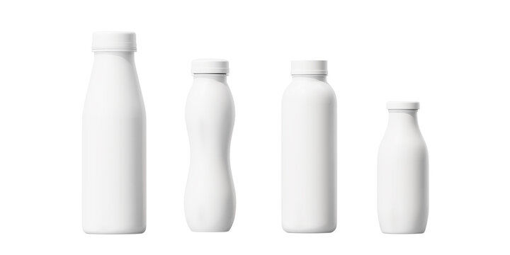 Packages for drinking yoghurts of different sizes are isolated on a white background. Mock up. 3d rendering.