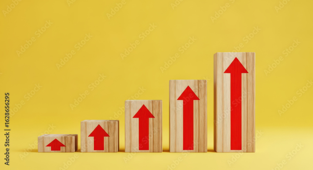 Poster ascending wooden blocks symbolizing business growth and success a visual representation of progress 