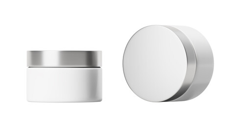 A round white jar of face or body cream is isolated on a white background. Mock up. 3d rendering.